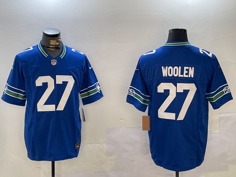 Men Seattle Seahawks #27 Woolen Blue Throwback three generations 2024 Nike Limited NFL Jersey style 1